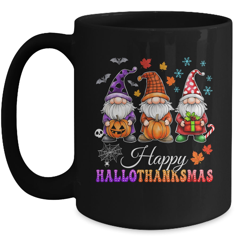 Halloween Thanksgiving Christmas Gnomes Happy HalloThanksMas Mug | teecentury
