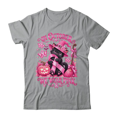 Halloween Witch Black Cat We Wear Pink Ribbon Breast Cancer Shirt & Sweatshirt | teecentury