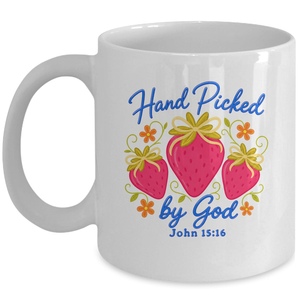 Hand Picked By God Strawberry Christian Faith Bible Verse Mug | teecentury