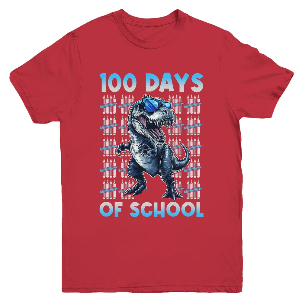 Happy 100 Days Of School T-Rex 100th Dinosaur Kids Boys Youth Shirt | teecentury