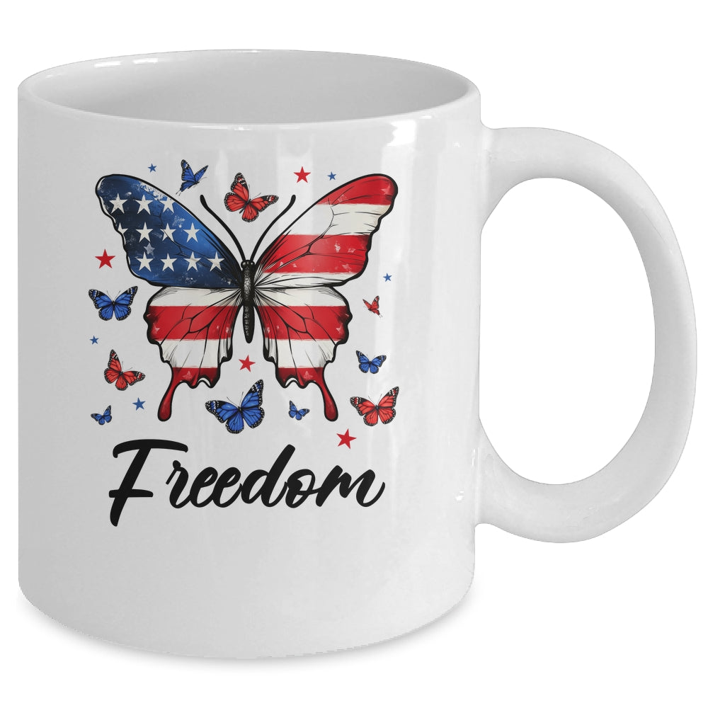 Happy 4th Of July Patriotic American Flag Freedom Butterfly Mug | teecentury