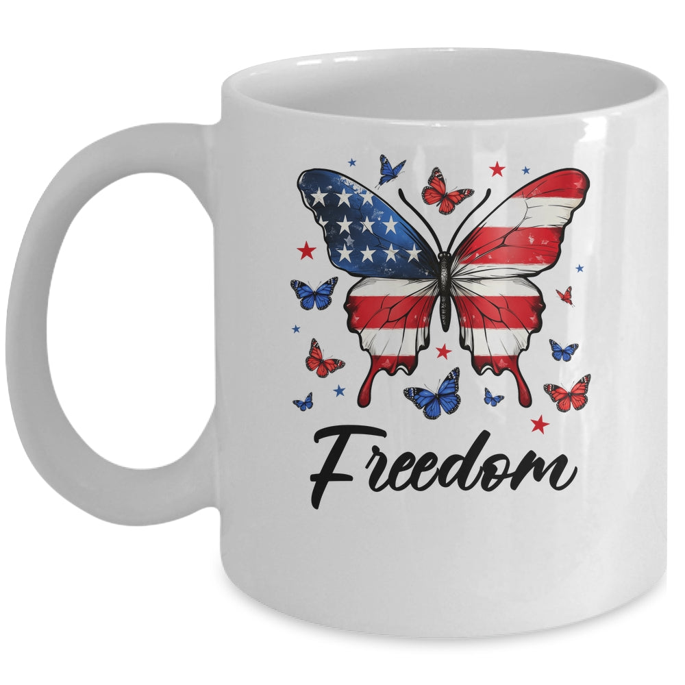 Happy 4th Of July Patriotic American Flag Freedom Butterfly Mug | teecentury