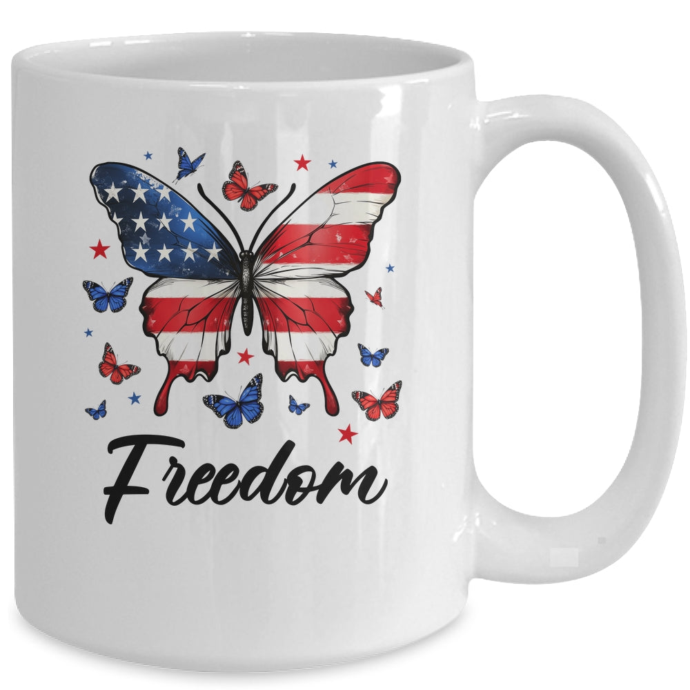 Happy 4th Of July Patriotic American Flag Freedom Butterfly Mug | teecentury