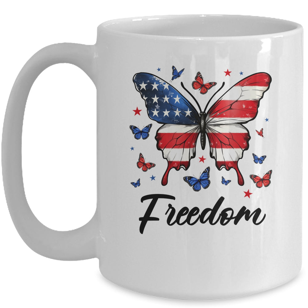 Happy 4th Of July Patriotic American Flag Freedom Butterfly Mug | teecentury