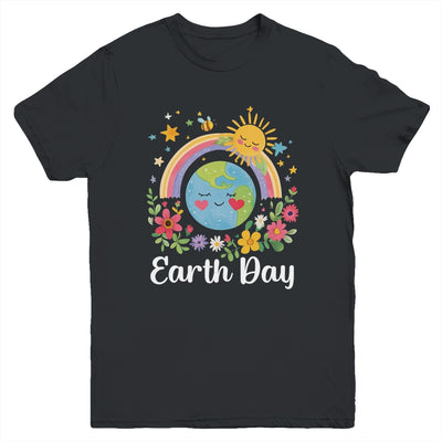 Happy Earth Day 2025 Cute Earth With Floral Earth Day Youth Shirt | teecentury