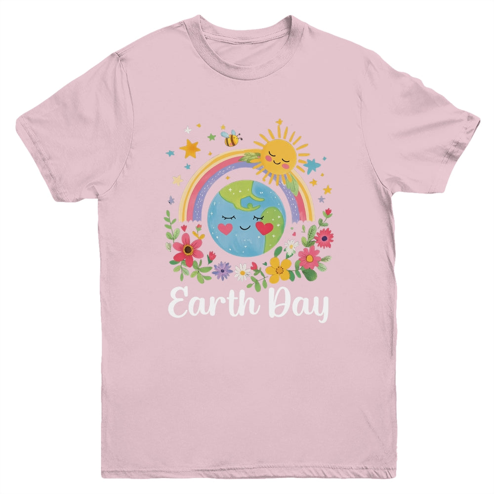 Happy Earth Day 2025 Cute Earth With Floral Earth Day Youth Shirt | teecentury
