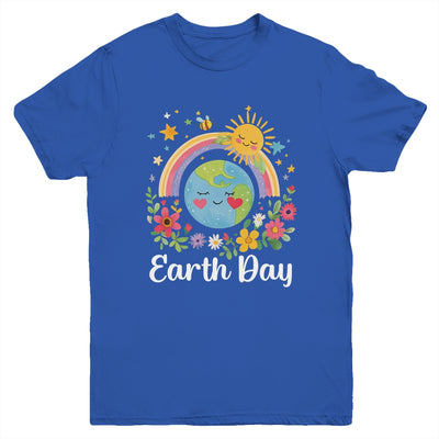 Happy Earth Day 2025 Cute Earth With Floral Earth Day Youth Shirt | teecentury