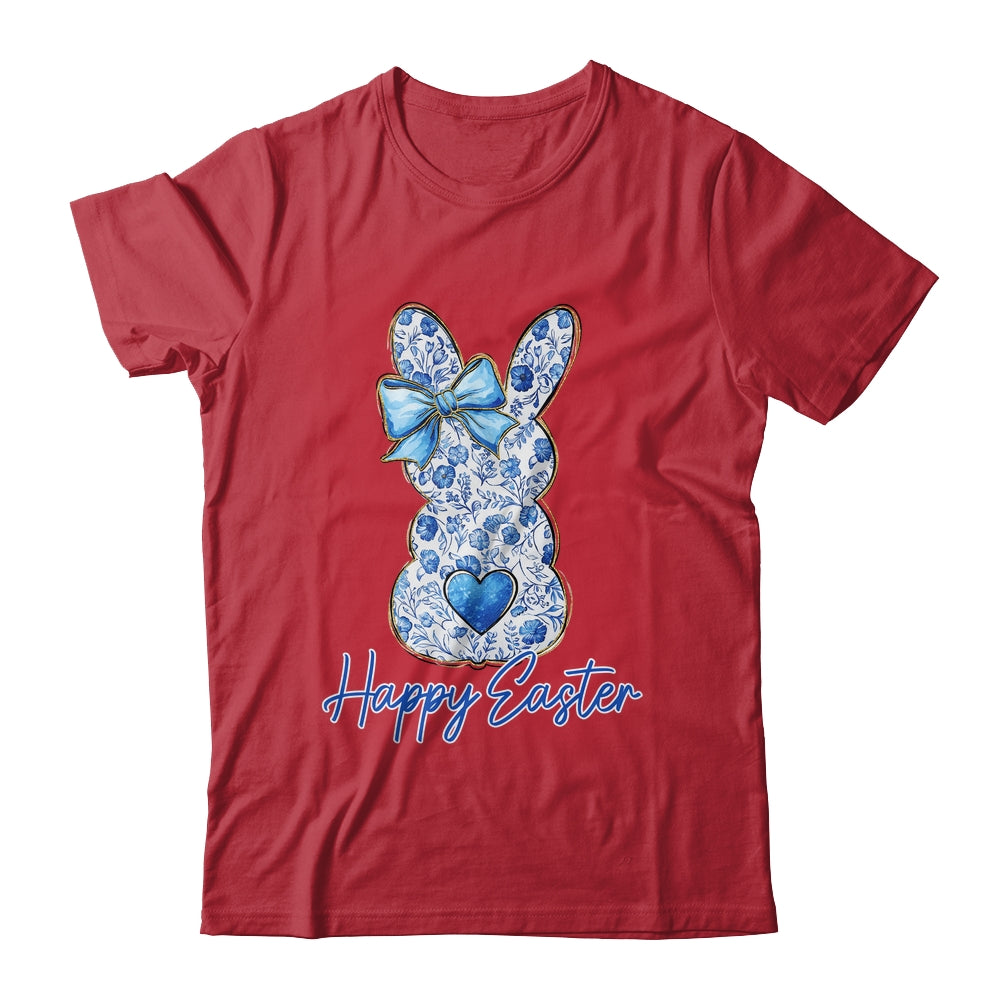 Happy Easter Blue Floral Bunny Easter Rabbit Coquette Girls Shirt & Sweatshirt | teecentury