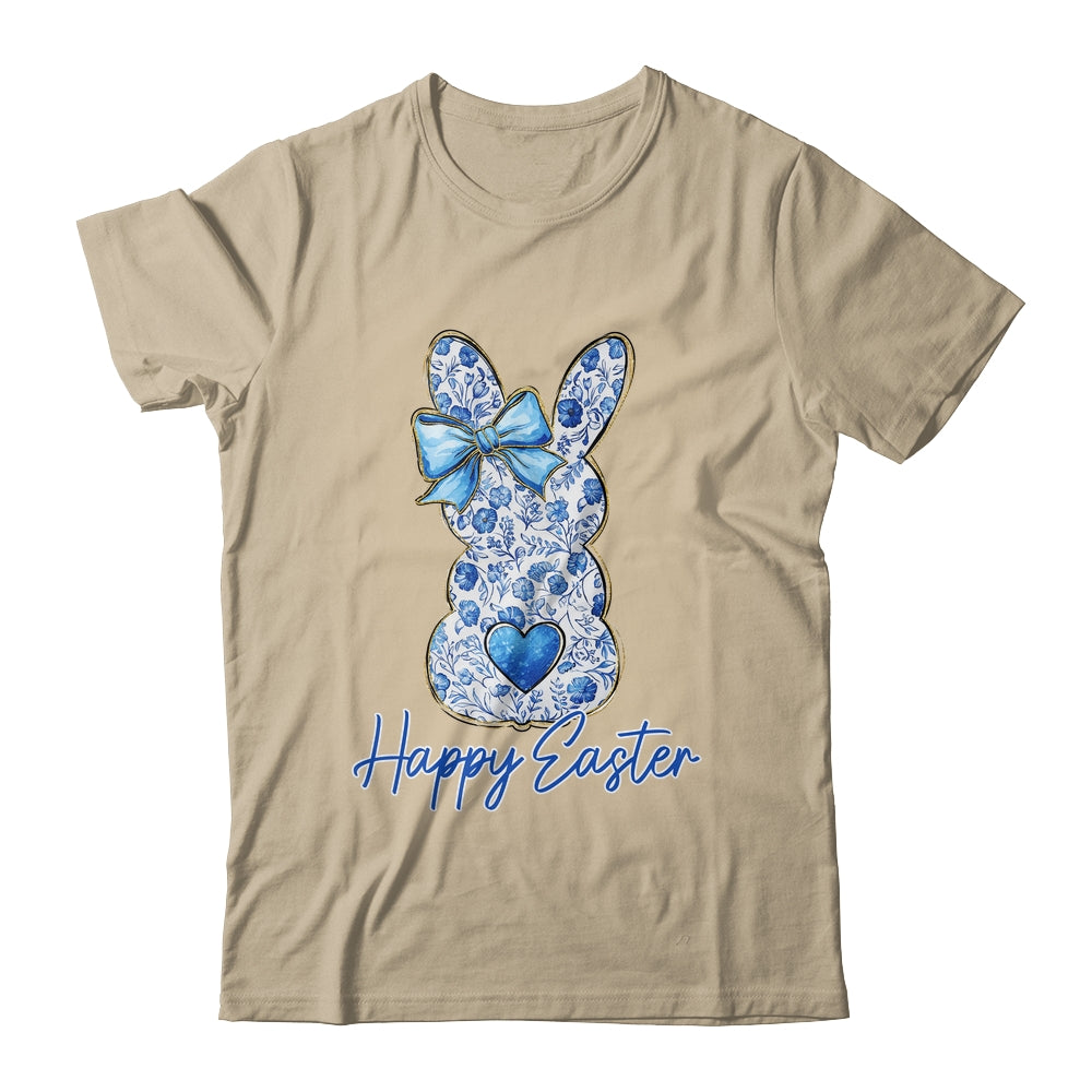 Happy Easter Blue Floral Bunny Easter Rabbit Coquette Girls Shirt & Sweatshirt | teecentury