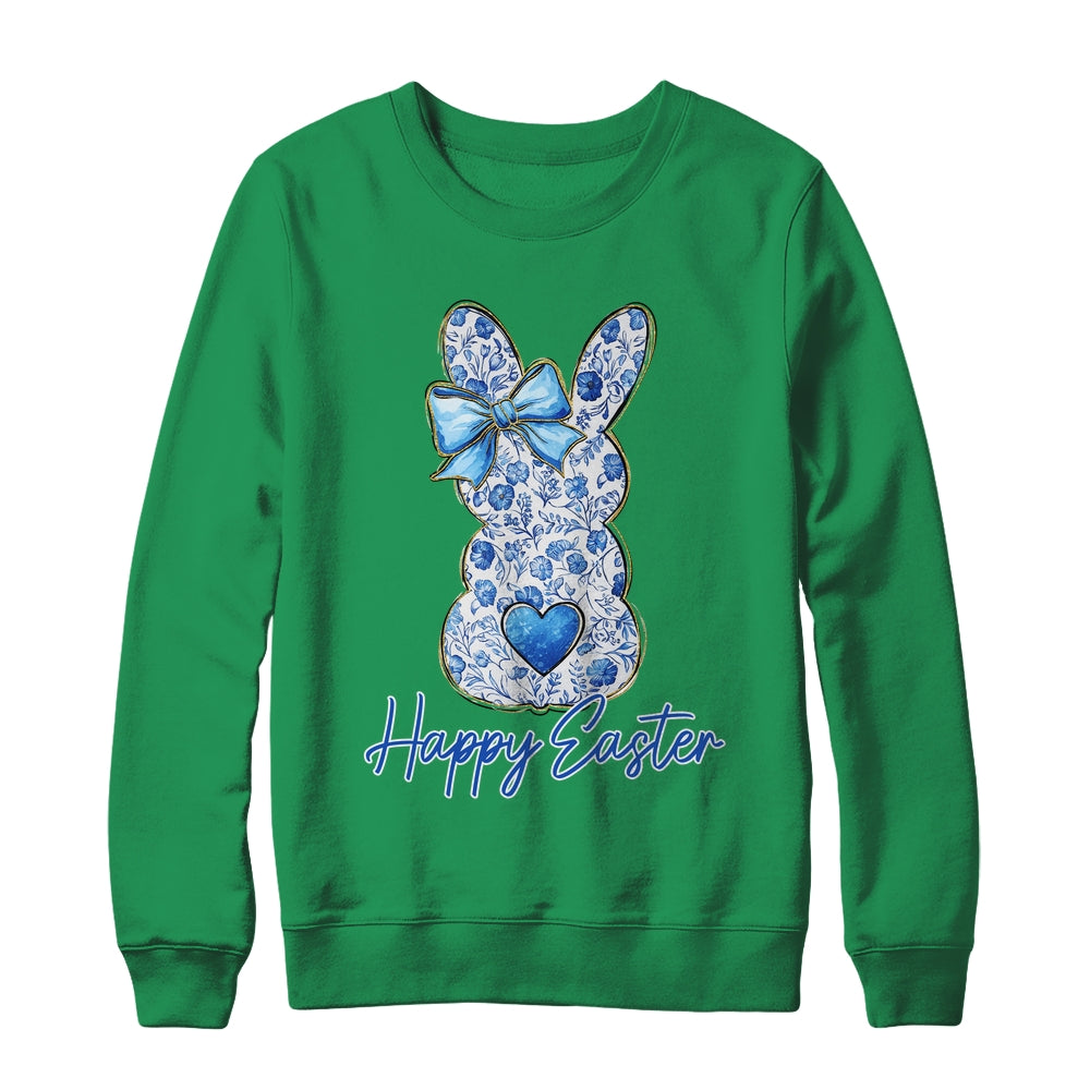 Happy Easter Blue Floral Bunny Easter Rabbit Coquette Girls Shirt & Sweatshirt | teecentury