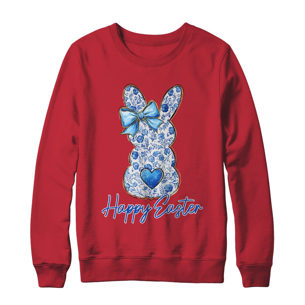 Happy Easter Blue Floral Bunny Easter Rabbit Coquette Girls Shirt & Sweatshirt | teecentury