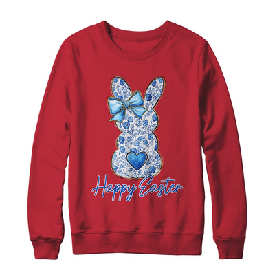 Happy Easter Blue Floral Bunny Easter Rabbit Coquette Girls Shirt & Sweatshirt | teecentury