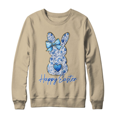 Happy Easter Blue Floral Bunny Easter Rabbit Coquette Girls Shirt & Sweatshirt | teecentury