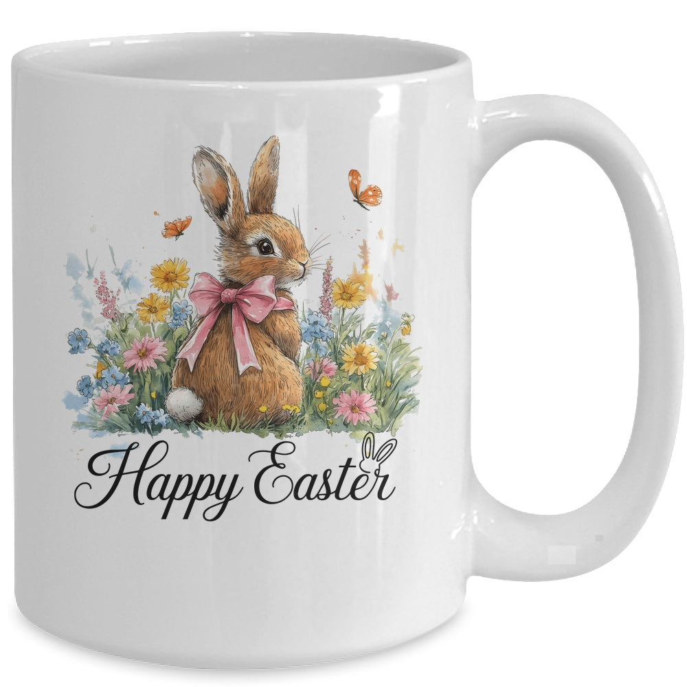Happy Easter Bunny Coquette Spring Retro Girly Kids Floral Mug | teecentury