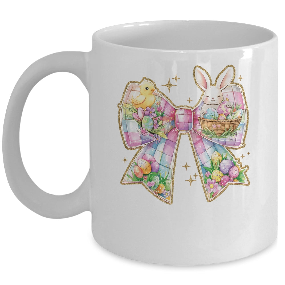 Happy Easter Coquette Bow Retro Bunny Bow Easter Floral Mug | teecentury