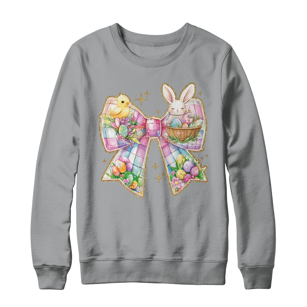 Happy Easter Coquette Bow Retro Bunny Bow Easter Floral Shirt & Sweatshirt | teecentury