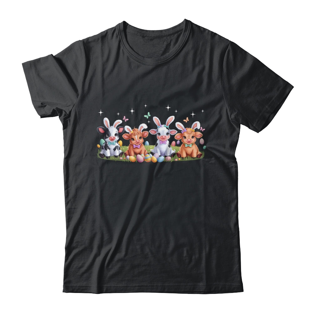 Happy Easter Day Coquetter Highland Cow Easter Bunny Girls Shirt & Tank Top | teecentury
