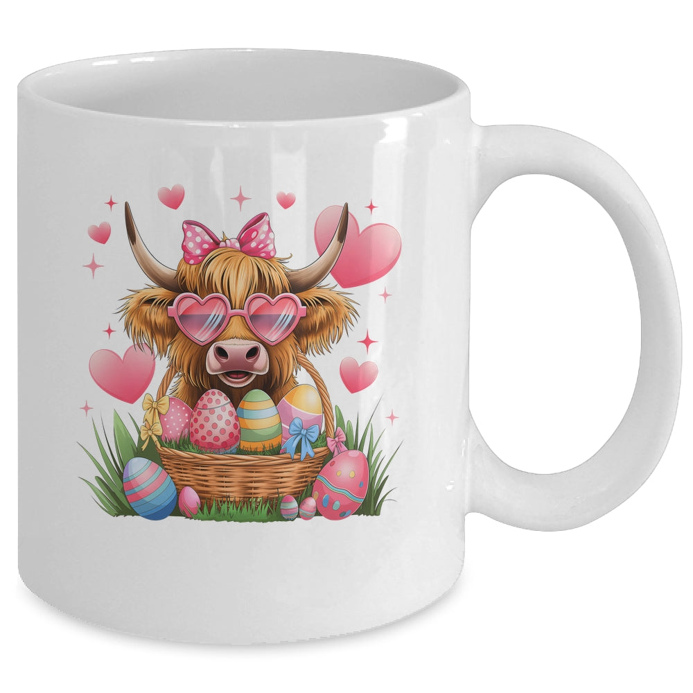 Happy Easter Day Cute Highland Cow Retro Easter Eggs Mug | teecentury