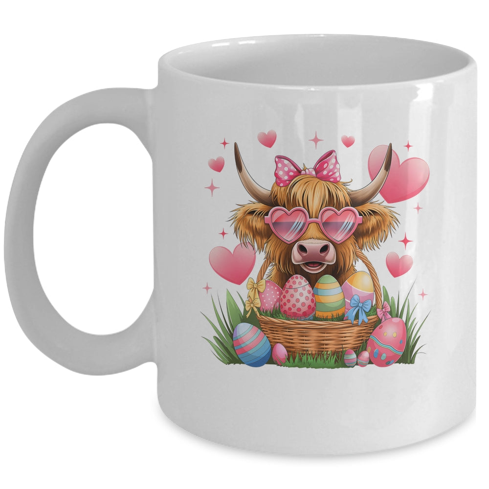 Happy Easter Day Cute Highland Cow Retro Easter Eggs Mug | teecentury