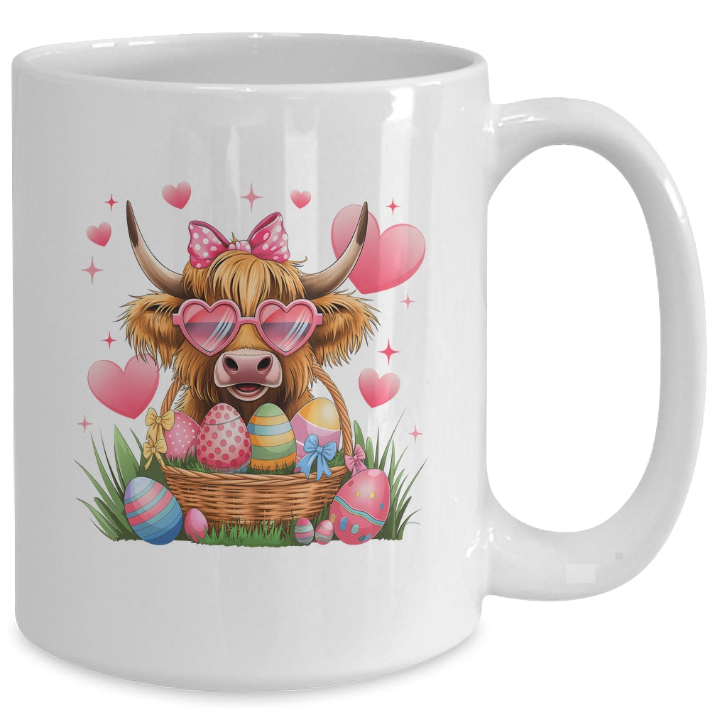Happy Easter Day Cute Highland Cow Retro Easter Eggs Mug | teecentury