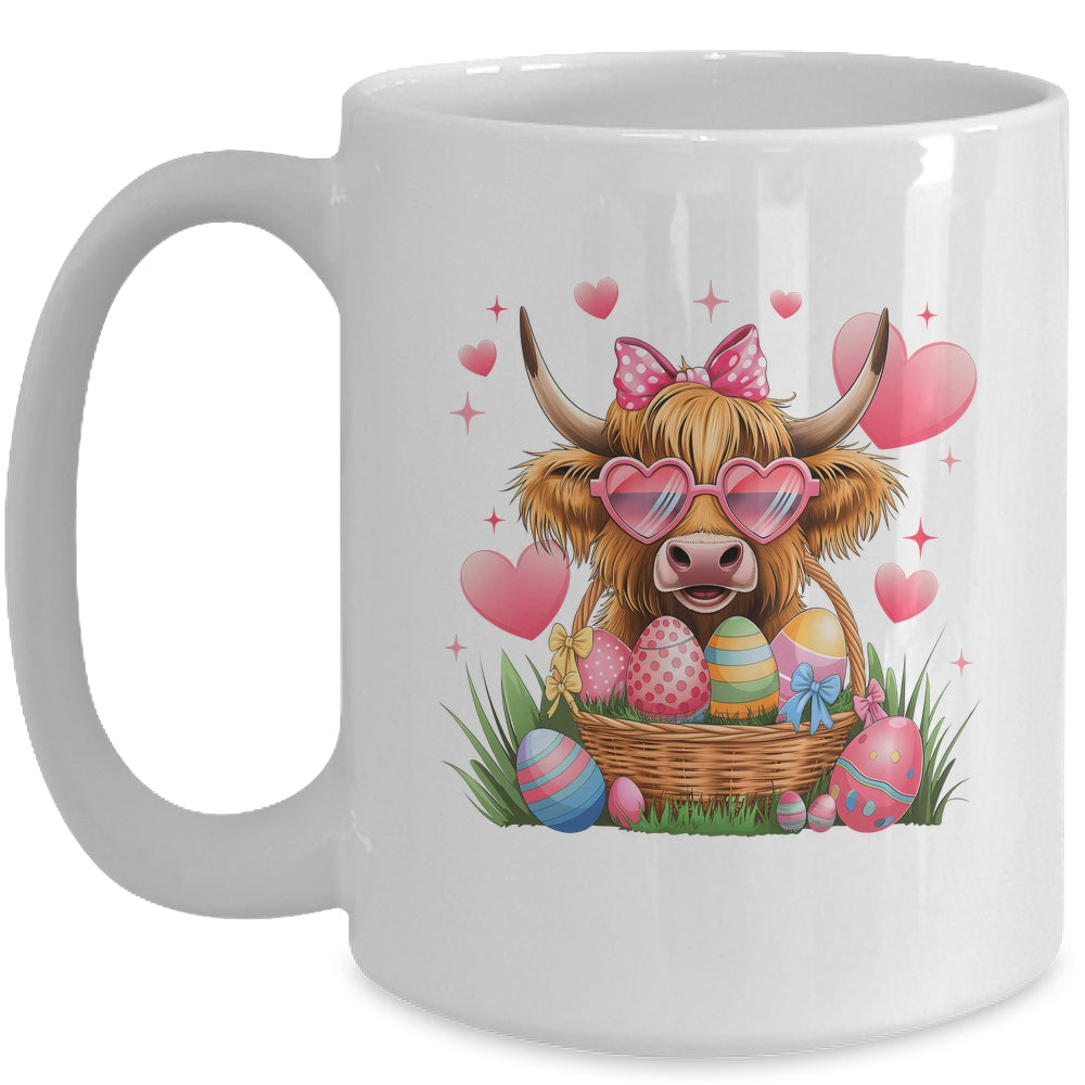 Happy Easter Day Cute Highland Cow Retro Easter Eggs Mug | teecentury