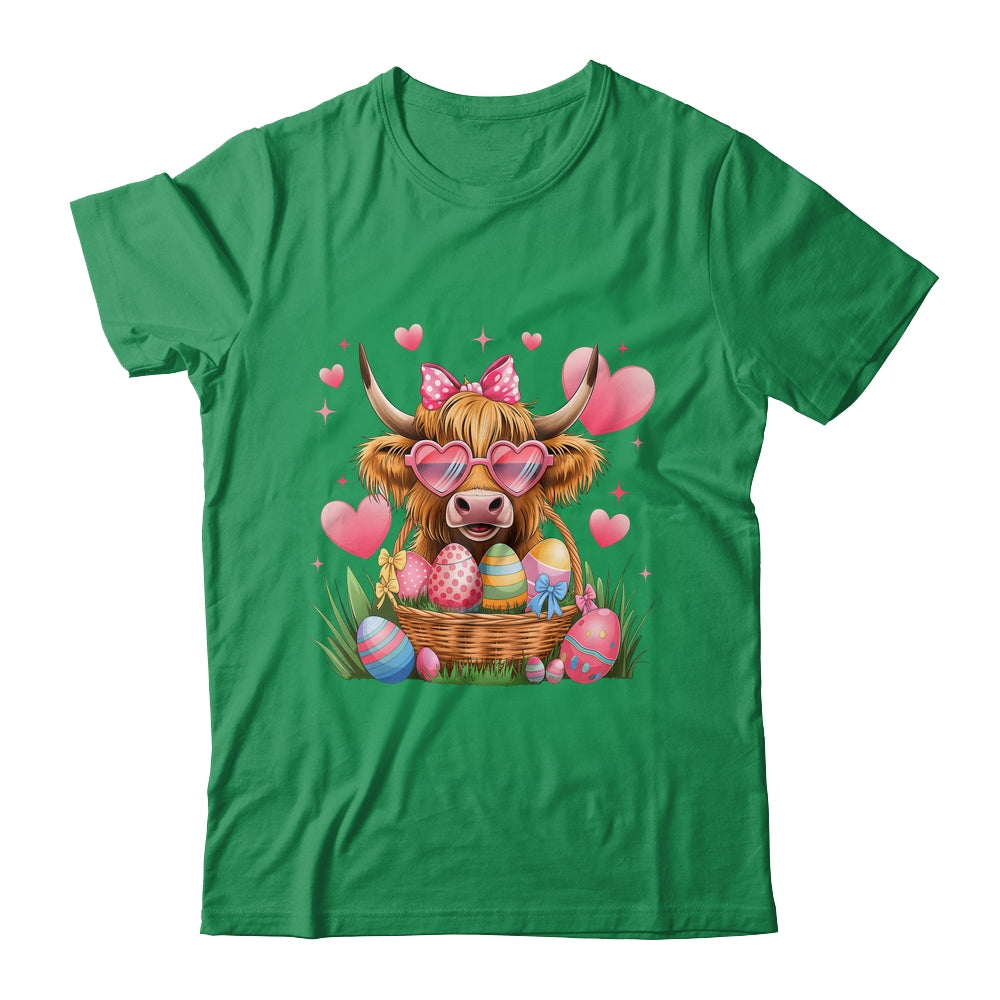 Happy Easter Day Cute Highland Cow Retro Easter Eggs Shirt & Sweatshirt | teecentury