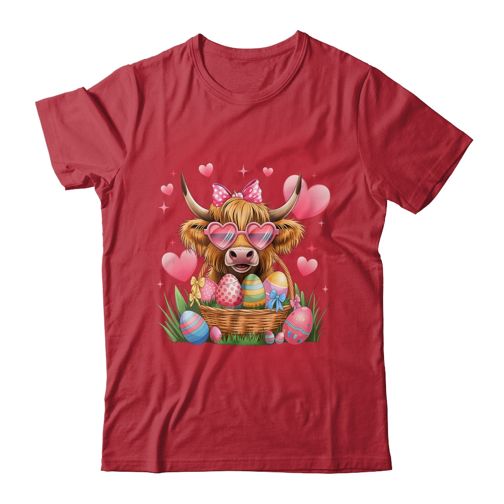 Happy Easter Day Cute Highland Cow Retro Easter Eggs Shirt & Sweatshirt | teecentury