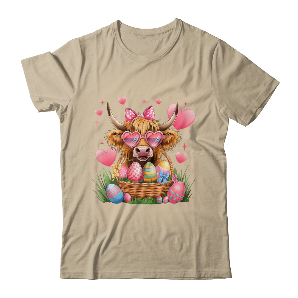 Happy Easter Day Cute Highland Cow Retro Easter Eggs Shirt & Sweatshirt | teecentury