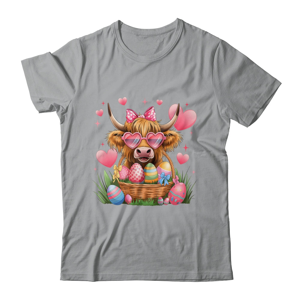 Happy Easter Day Cute Highland Cow Retro Easter Eggs Shirt & Sweatshirt | teecentury