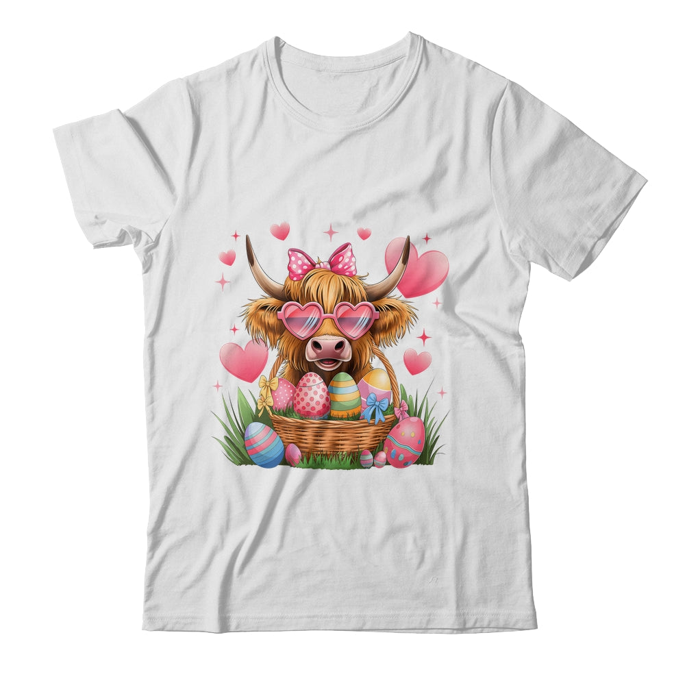 Happy Easter Day Cute Highland Cow Retro Easter Eggs Shirt & Sweatshirt | teecentury