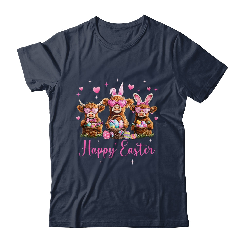 Happy Easter Day Highland Cow Easter Bunny Egg Retro Girls Shirt & Tank Top | teecentury