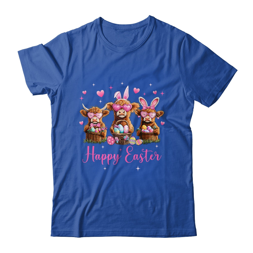 Happy Easter Day Highland Cow Easter Bunny Egg Retro Girls Shirt & Tank Top | teecentury