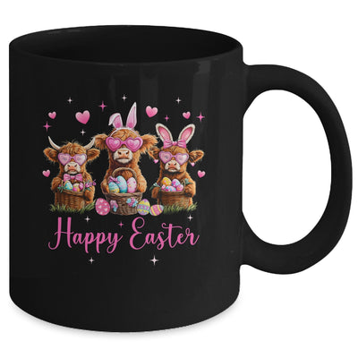 Happy Easter Day Highland Cow Easter Bunny Egg Retro Girls Mug | teecentury