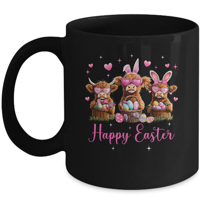 Happy Easter Day Highland Cow Easter Bunny Egg Retro Girls Mug | teecentury