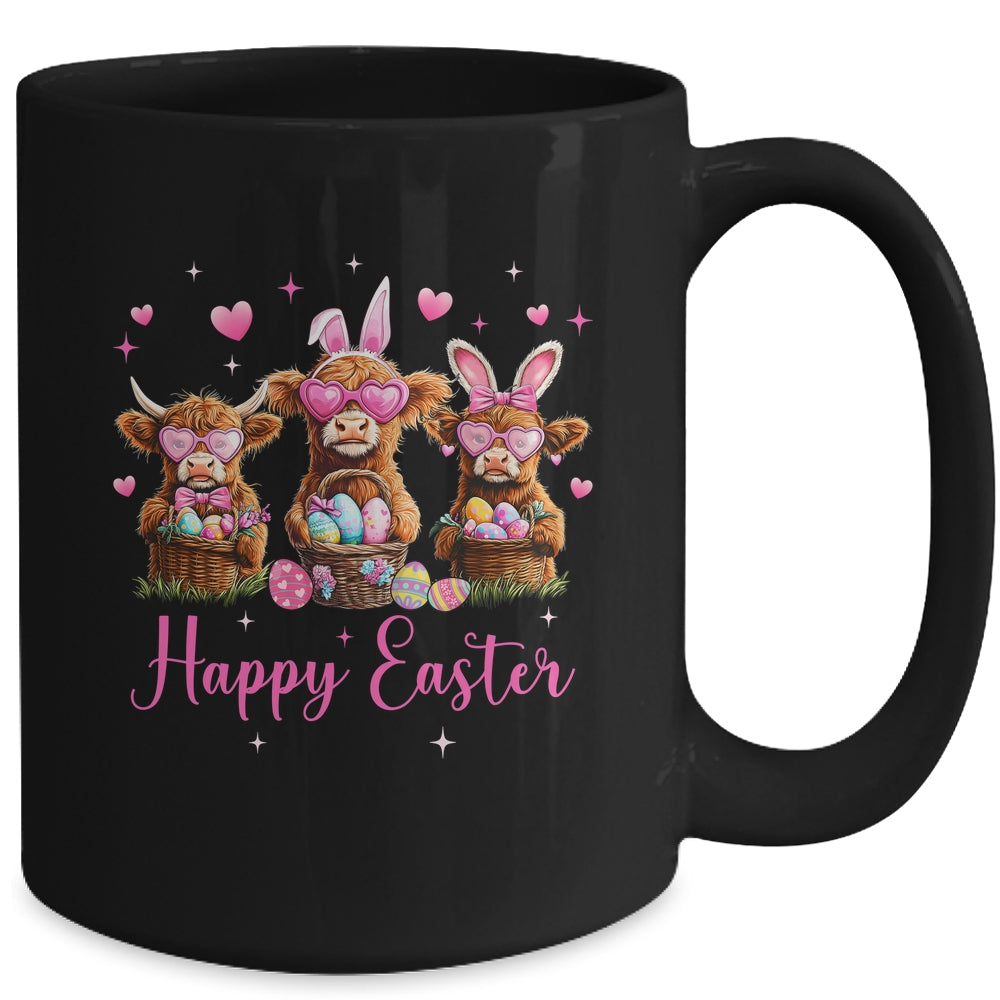 Happy Easter Day Highland Cow Easter Bunny Egg Retro Girls Mug | teecentury
