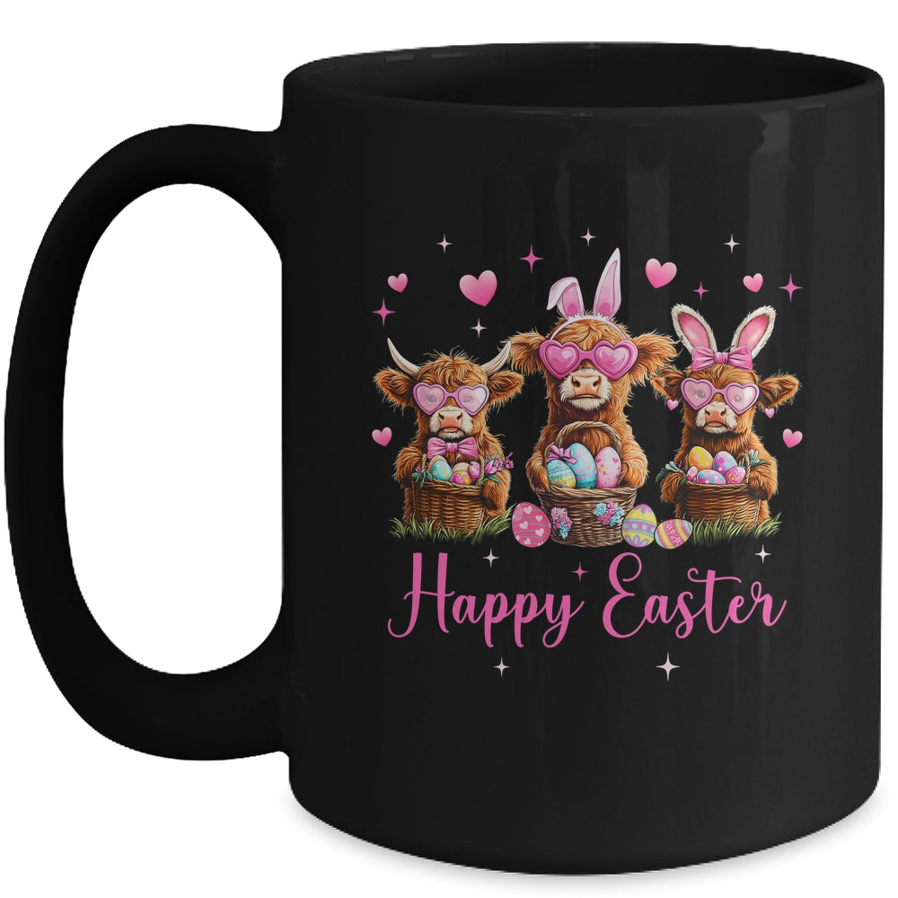 Happy Easter Day Highland Cow Easter Bunny Egg Retro Girls Mug | teecentury