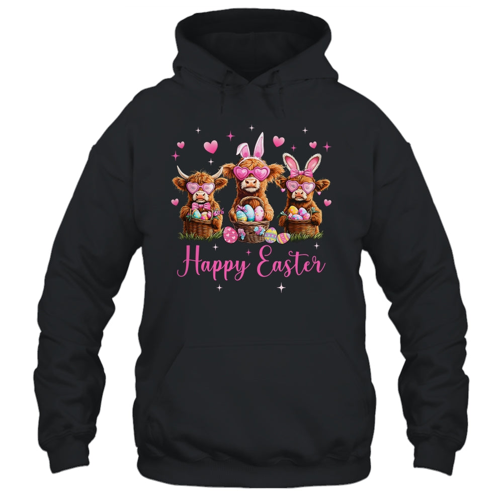 Happy Easter Day Highland Cow Easter Bunny Egg Retro Girls Shirt & Tank Top | teecentury