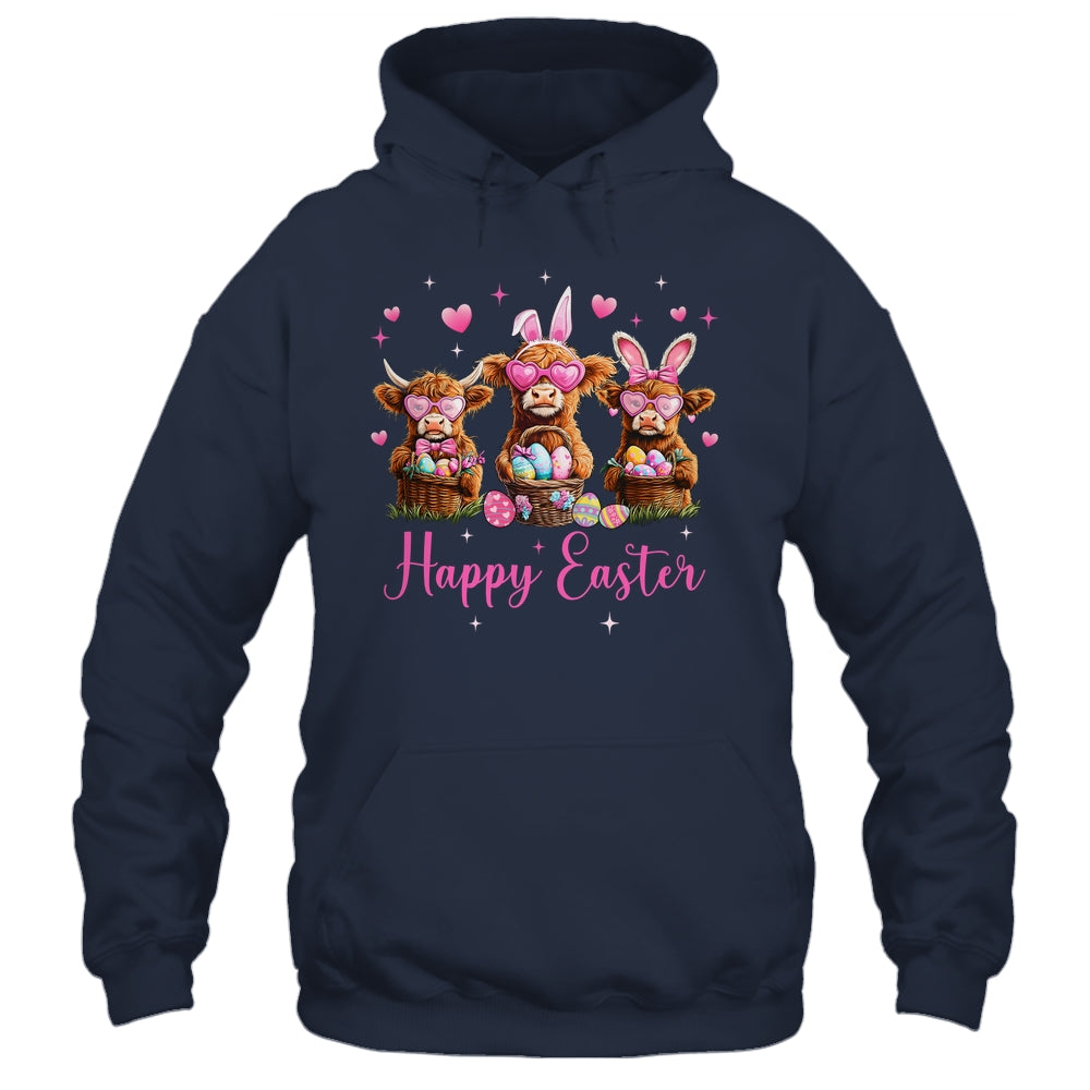 Happy Easter Day Highland Cow Easter Bunny Egg Retro Girls Shirt & Tank Top | teecentury