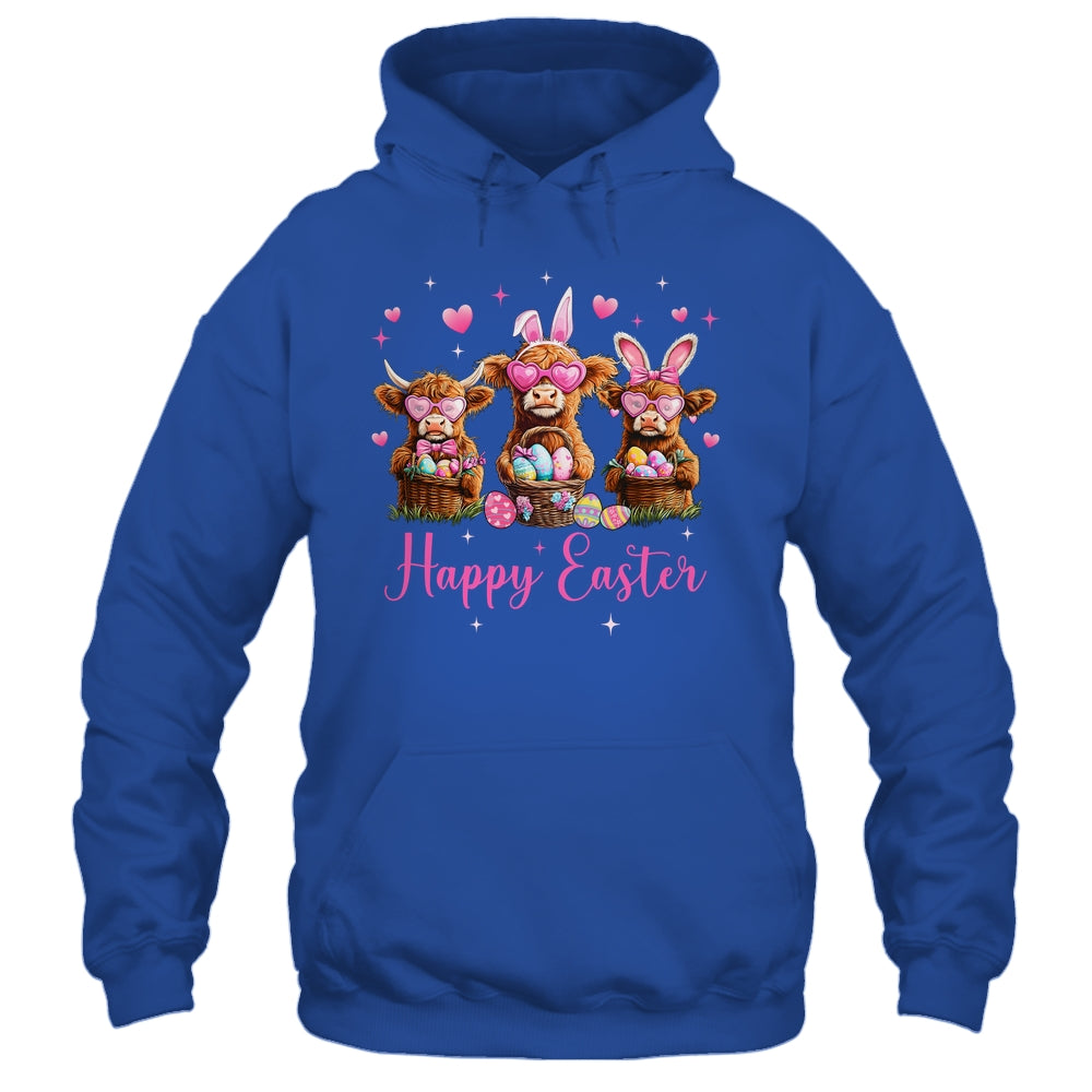 Happy Easter Day Highland Cow Easter Bunny Egg Retro Girls Shirt & Tank Top | teecentury