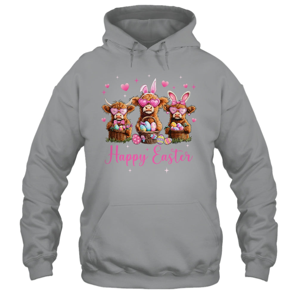 Happy Easter Day Highland Cow Easter Bunny Egg Retro Girls Shirt & Tank Top | teecentury
