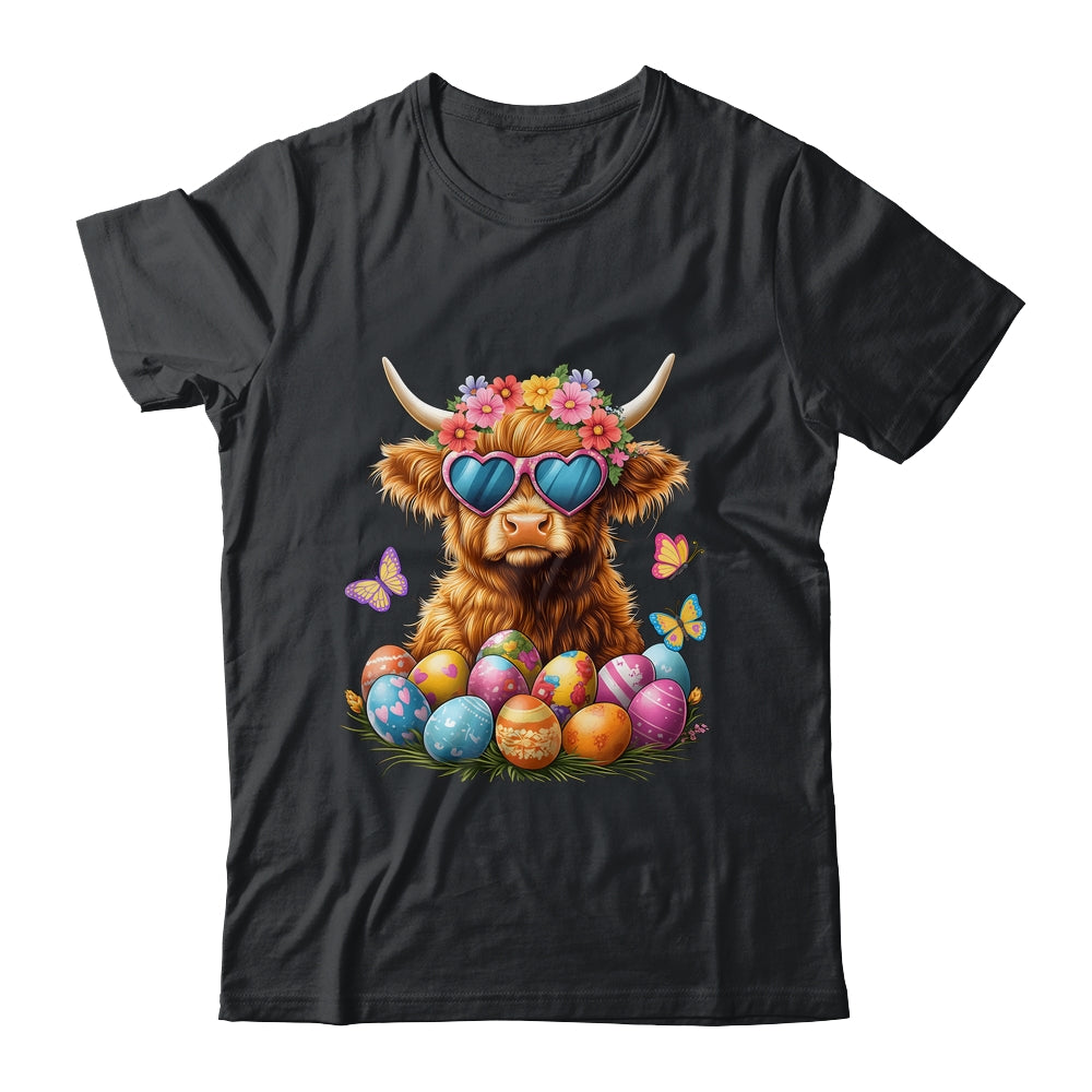 Happy Easter Highland Cow Women Girl Easter Day Farmer Shirt & Tank Top | teecentury