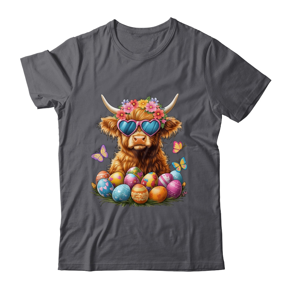 Happy Easter Highland Cow Women Girl Easter Day Farmer Shirt & Tank Top | teecentury