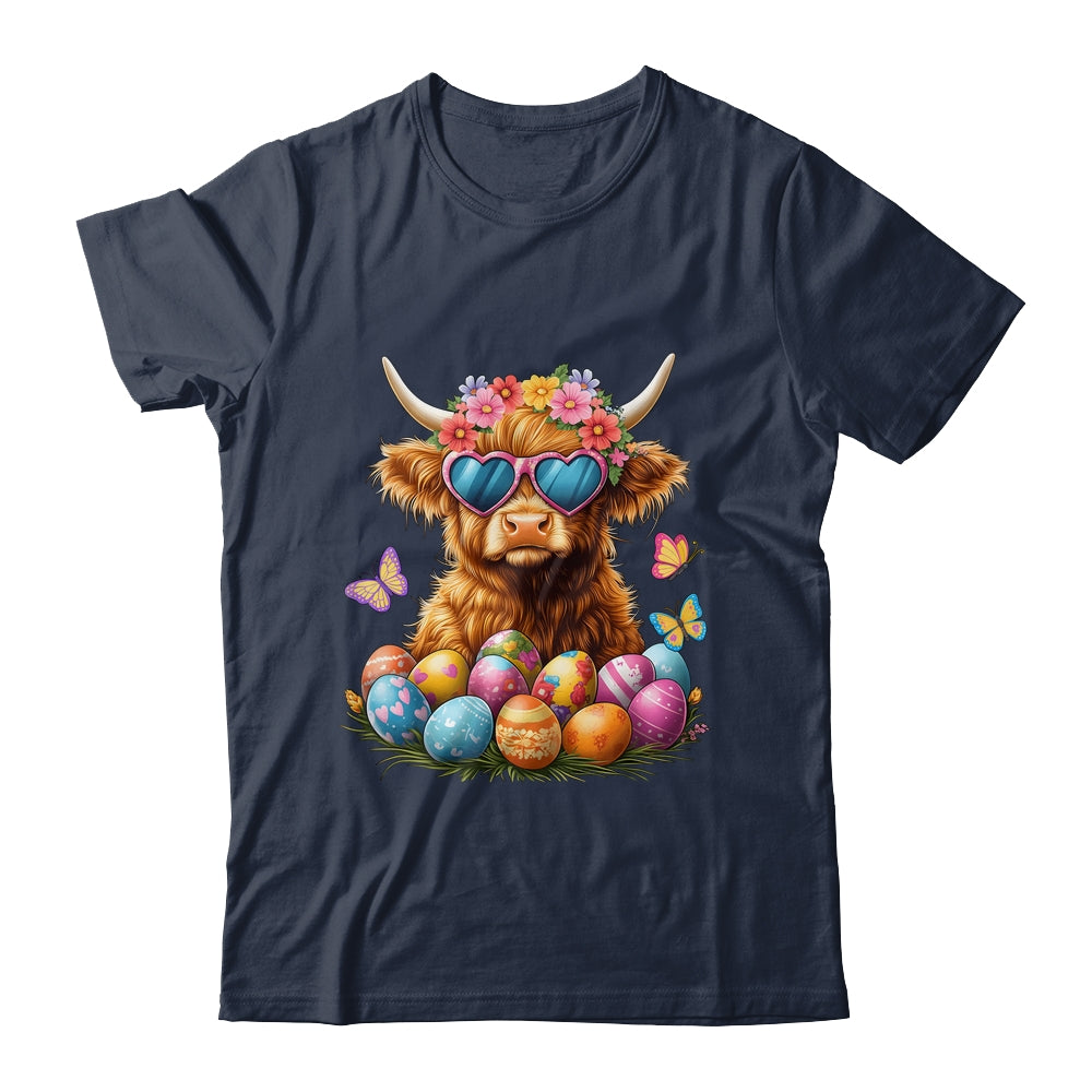 Happy Easter Highland Cow Women Girl Easter Day Farmer Shirt & Tank Top | teecentury