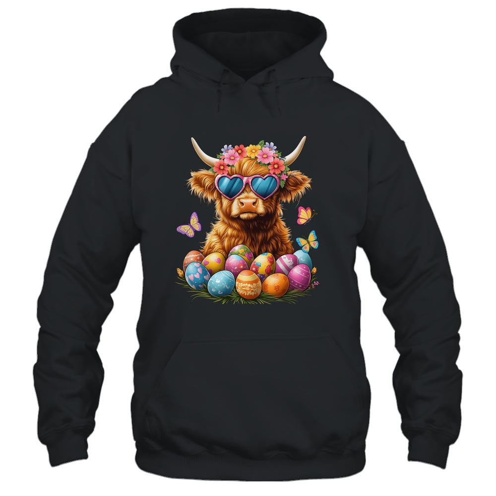 Happy Easter Highland Cow Women Girl Easter Day Farmer Shirt & Tank Top | teecentury