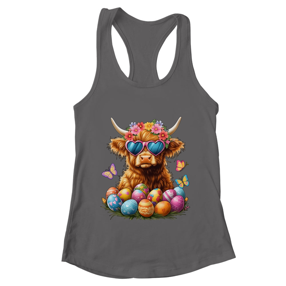 Happy Easter Highland Cow Women Girl Easter Day Farmer Shirt & Tank Top | teecentury