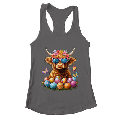 Happy Easter Highland Cow Women Girl Easter Day Farmer Shirt & Tank Top | teecentury