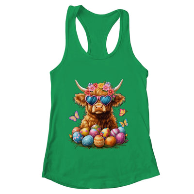 Happy Easter Highland Cow Women Girl Easter Day Farmer Shirt & Tank Top | teecentury