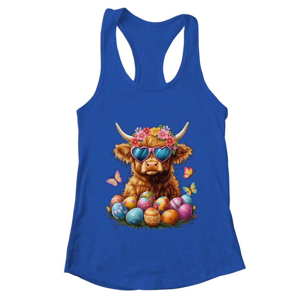 Happy Easter Highland Cow Women Girl Easter Day Farmer Shirt & Tank Top | teecentury