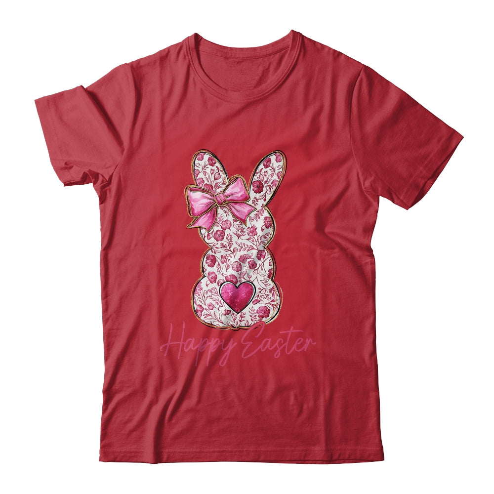 Happy Easter Pink Floral Bunny Easter Rabbit Coquette Girls Shirt & Sweatshirt | teecentury
