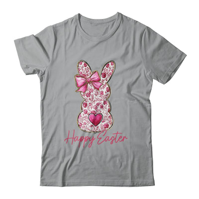 Happy Easter Pink Floral Bunny Easter Rabbit Coquette Girls Shirt & Sweatshirt | teecentury
